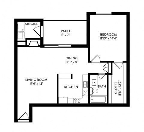 A2 - 1 Bedroom, 1 Bathroom, 721 Square Feet - A2 Floorplan at Hillside Creek in Austin, TX